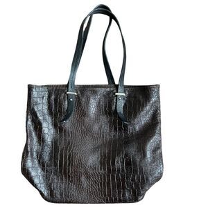 LAVORAZIONE ARTIGIANALE Leather Croc Deep Brown /Black Handle Handbag